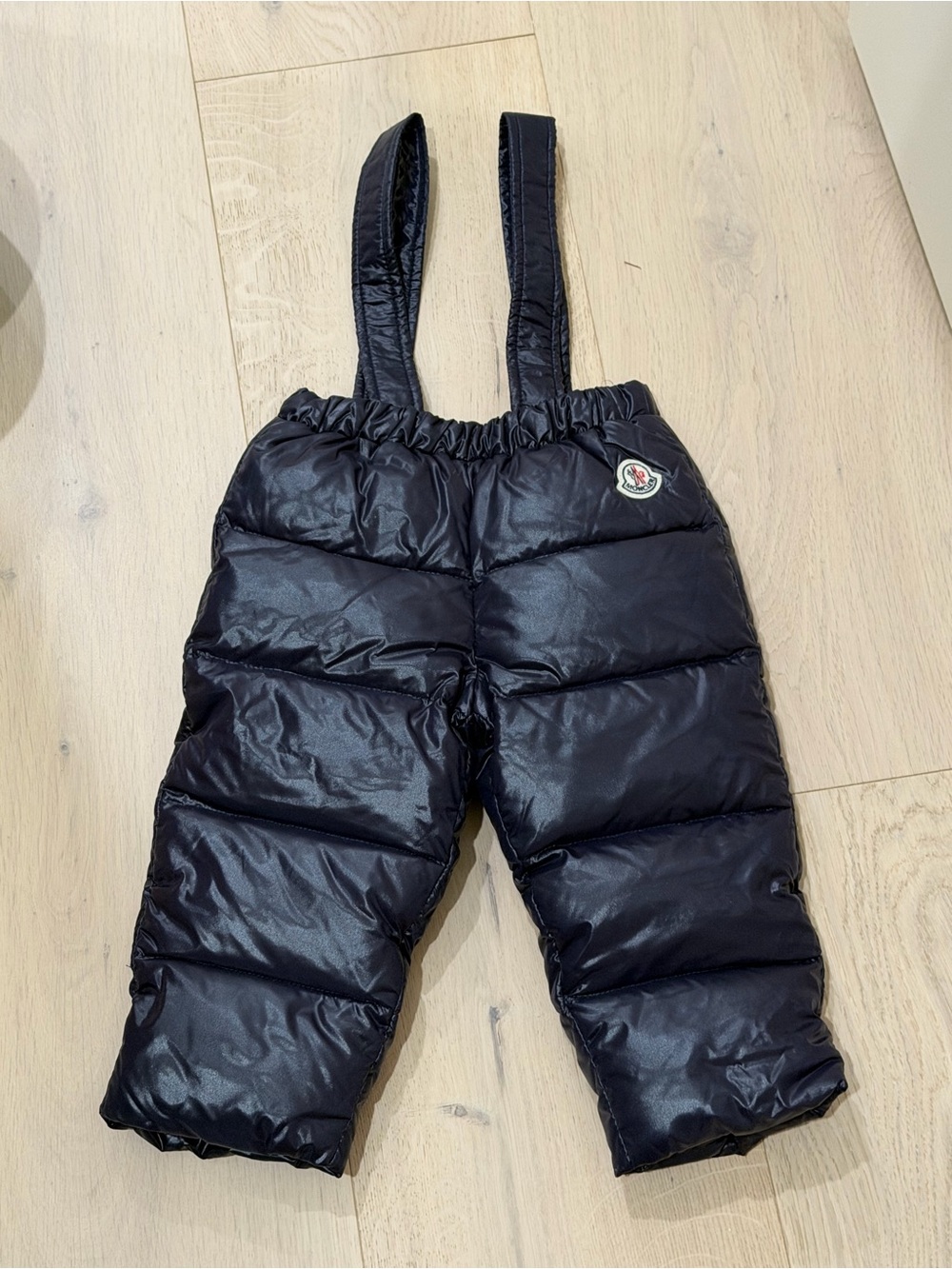 Moncler Kids Navy Puffer Snow Bib Pants with Straps Sz 12-18 months